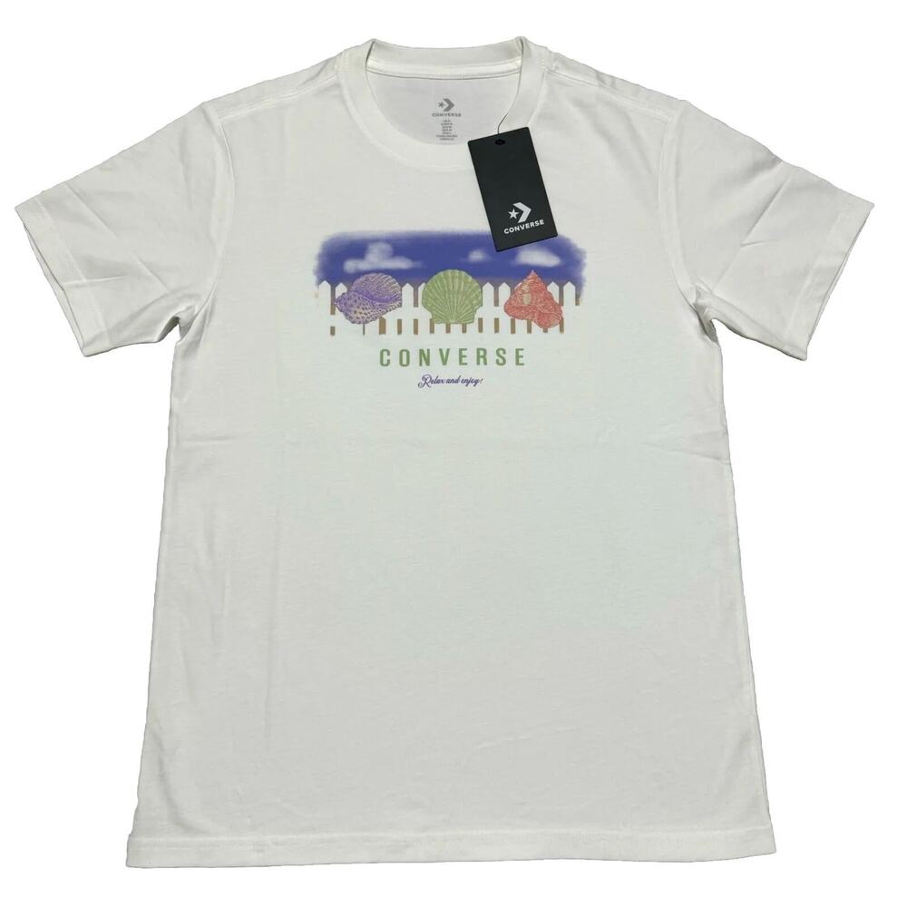 Converse Women’s Graphic Logo T-Shirt Medium White Knit Short Sleeve NWT